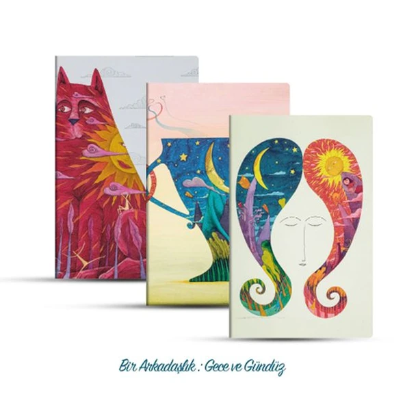 Üçlü Çizgisiz Defter Seti: Bir Arkadaşlık: Gece ve Gündüz ürün görseli 1