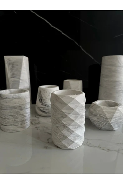 Dekoratif Beton Diş Fırçalık El Yapımı Banyo Aksesuarı Masaüstü Kalem Kutusu - 8