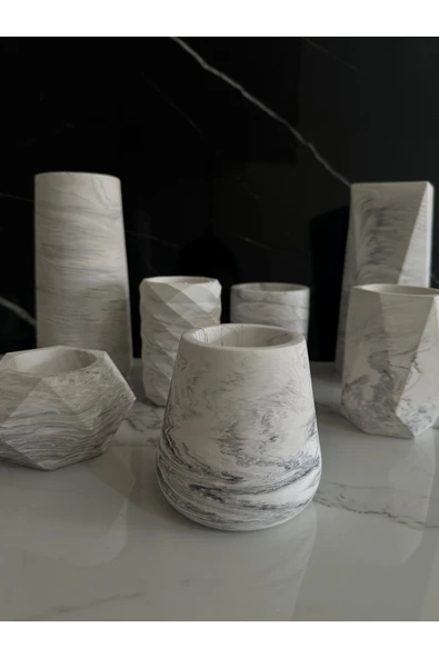 Beton Kalemlik Dekoratif Aksesuar El Yapımı Diş Fırçalık Minik Vazo - 8