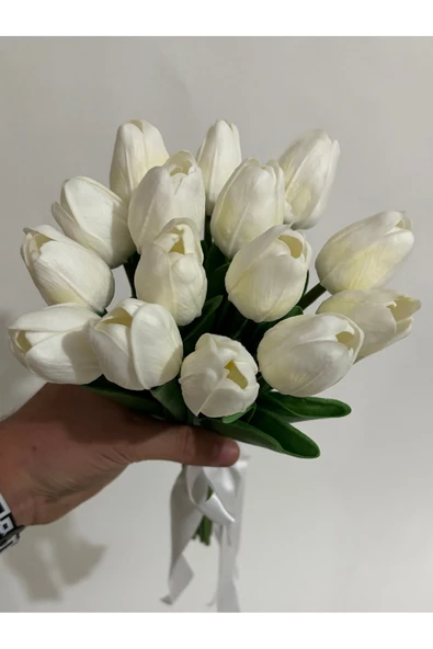 Dolgun Gelin Çiçeği Demeti Yapay Çiçek 16' lı Islak Lale Buketi Düğün Damat Yaka Çiçeği Gerçek Doku - 3