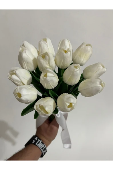 Dolgun Gelin Çiçeği Demeti Yapay Çiçek 16' lı Islak Lale Buketi Düğün Damat Yaka Çiçeği Gerçek Doku - 5