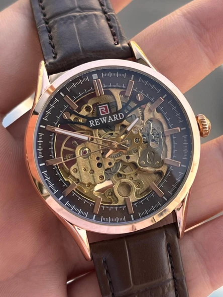 Reward İtalyan Bileklik Hediyeli Deri Kordon Otomatik Mekanizma 5 Atm Erkek Kol Saati W.142270.1 - Resim 4