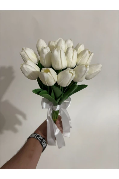 Dolgun Gelin Çiçeği Demeti Yapay Çiçek 16' lı Islak Lale Buketi Düğün Damat Yaka Çiçeği Gerçek Doku - 7