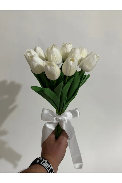 Dolgun Gelin Çiçeği Demeti Yapay Çiçek 16' lı Islak Lale Buketi Düğün Damat Yaka Çiçeği Gerçek Doku - 4