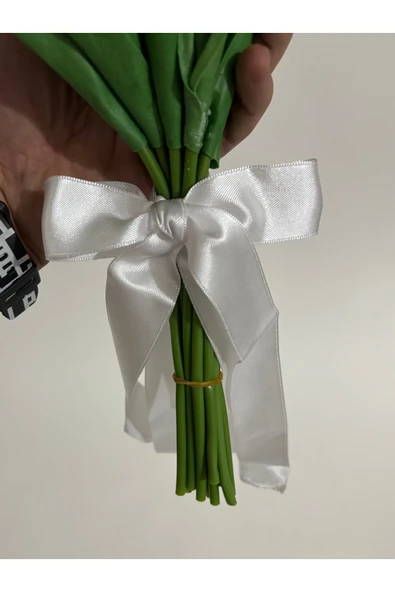 Dolgun Gelin Çiçeği Demeti Yapay Çiçek 16' lı Islak Lale Buketi Düğün Damat Yaka Çiçeği Gerçek Doku - 6