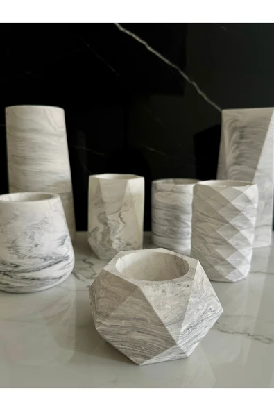 Dekoratif Beton Sukulent Saksı Minik Çiçek Vazosu El Yapımı Hediyelik Saksı - 8