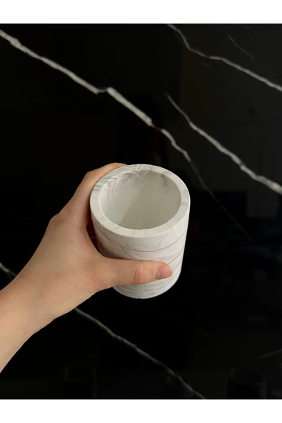 Beton Kalemlik Ofis Masaüstü Dekoratif Kalem Kutusu El Yapımı Silindir Minik Beton Obje Diş Fırçalık - 6