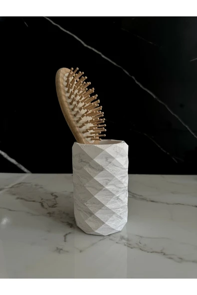 Dekoratif Beton Diş Fırçalık El Yapımı Banyo Aksesuarı Masaüstü Kalem Kutusu - 3