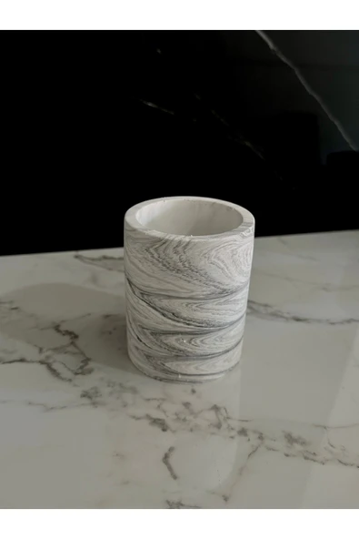 Beton Kalemlik Ofis Masaüstü Dekoratif Kalem Kutusu El Yapımı Silindir Minik Beton Obje Diş Fırçalık - 7
