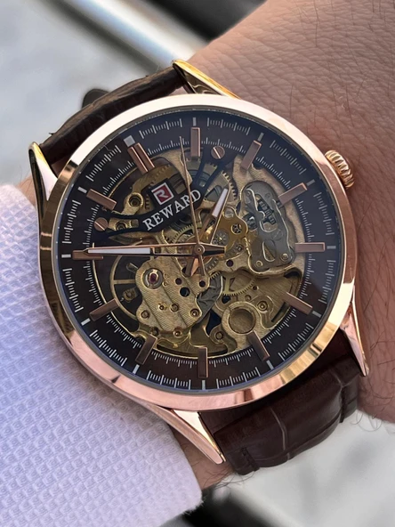 Reward İtalyan Bileklik Hediyeli Deri Kordon Otomatik Mekanizma 5 Atm Erkek Kol Saati W.142270.1 - Resim 2