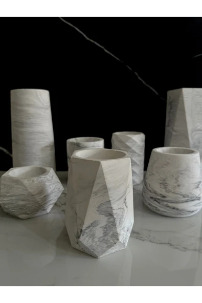 Beton Vazo El Yapımı Kalem Kutusu Dekoratif Diş Fırçalık Ev Aksesuarı - 8
