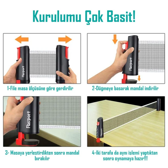 6lı SET Masa Tenisi Filesi Raket Top Seti Otomatik Gerdirme Pinpon Net Tüm Masalara Uyumlu - Resim 5