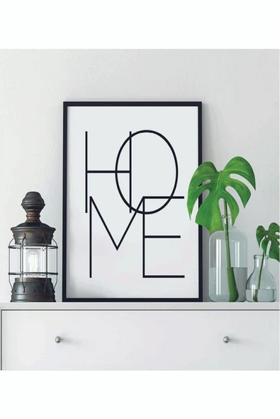 Siyah Home Yazılı Ahşap Mdf Çerçeve Görünümlü Mdf Tablo - 1
