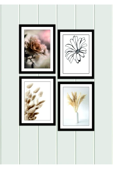 4 Parça Dekoratif Duvar Tablosu Seti | Çiçek ve Doğa Temalı Modern MDF Tablo - 2