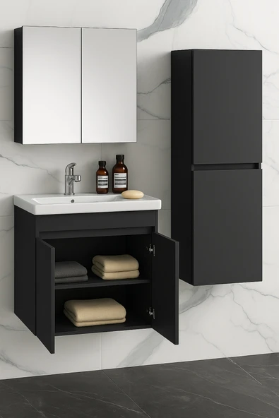 DEMEZLER MOBİLYA Viena Banyo Dolabı ve Ayna Üst Modül Takım - Resim 2