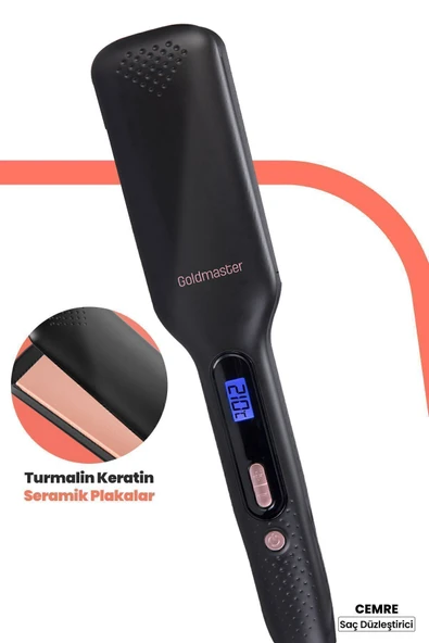 GOLDMASTER Cemre Dijital Ekranlı Turmalin Seramik Geniş Plakalı Iyonik Saç Düzleştirici - Resim 2