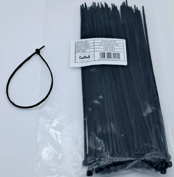 Cırt 2,5mm X 200mm Kablo Bağı İthal Siyah (100 Adet) ürün görseli