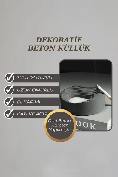 El Yapımı Beton Küllük | Modern ve Şık Tasarım, Hediyelik Dekoratif Geometrik Küllük - 5