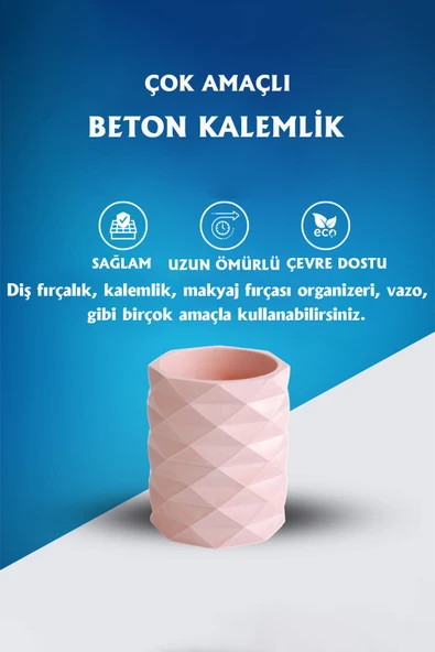 Dekoratif Geometrik Kalemlik | Modern Beton Organizer Vazo Saksı Diş Fırçalık Ofis Düzenleyici - 5