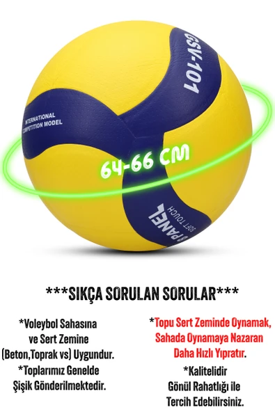 SEMİ-PRO Voleybol Topu Lamineli Beton Zemin SoftTouch İç-Dış Mekana Uygun 8 Panel Sarı-Mavi GSV101 - Resim 5