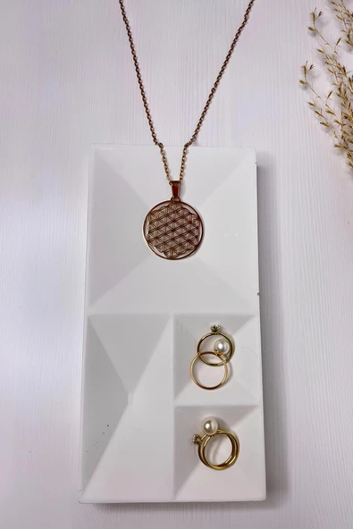 Beton Geometrik Takı Organizer | Yüzük, Kolye, Küpe ve Saat Düzenleyici Dekoratif Tepsi - 3