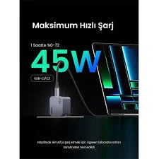 Ugreen Nexode Pro 45 W QC PD 2xUSB-C Gan Hızlı Şarj Cihazı Uzay Grisi 5 1 değerlendir 35008 - 2