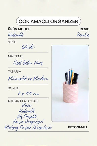 Dekoratif Geometrik Kalemlik | Modern Beton Organizer Vazo Saksı Diş Fırçalık Ofis Düzenleyici - 6
