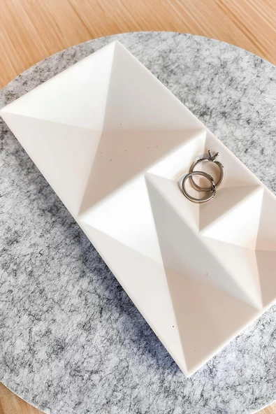 Beton Geometrik Takı Organizer | Yüzük, Kolye, Küpe ve Saat Düzenleyici Dekoratif Tepsi - 5
