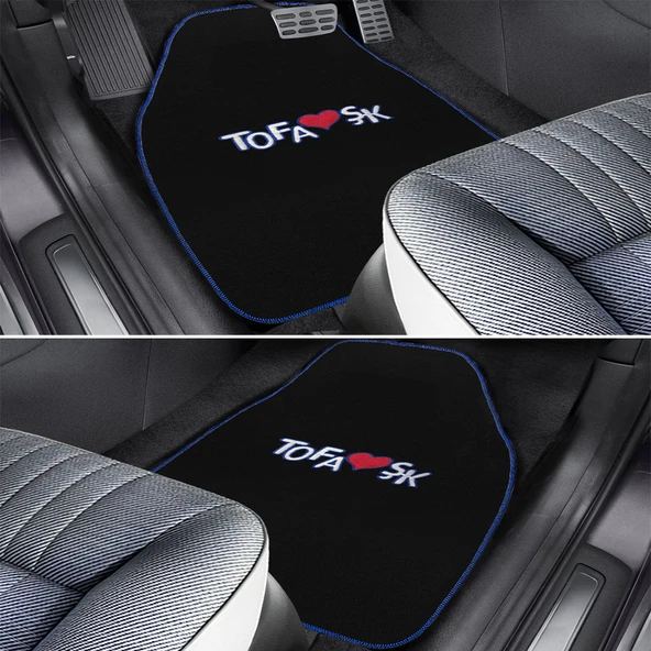 Tofaş Şahin Doğan Kartal Uyumlu Siyah Halı Paspas 5'li Set / Mavi Şeritli Nakışlı Oto Paspas Takımı - Resim 3