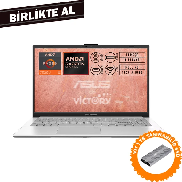 Asus VivoBook Go 15 AMD Ryzen 5 7520U 8GB 512GB SSD 15.6" FHD W11P + VIT 1 TB SSD E1504FA-NJ115 014 ürün görseli 1