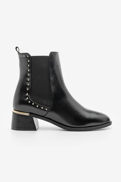 Potinonline K9782 Kadın Zımba Detay Altın Ökçe Lastikli Topuklu Bot - 7