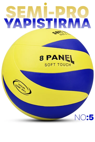 SEMİ-PRO Voleybol Topu Lamineli Beton Zemin SoftTouch İç-Dış Mekana Uygun 8 Panel Sarı-Mavi GSV103 ürün görseli 1