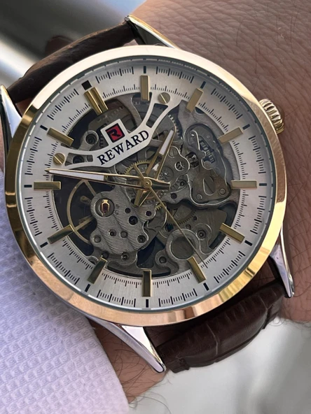 Reward İtalyan Bileklik Hediyeli Deri Kordon Otomatik Mekanizma 5 Atm Erkek Kol Saati W.142270.5 - Resim 2