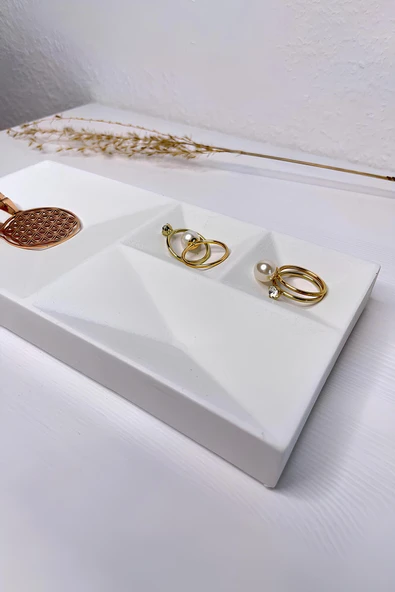 Beton Geometrik Takı Organizer | Yüzük, Kolye, Küpe ve Saat Düzenleyici Dekoratif Tepsi - 4