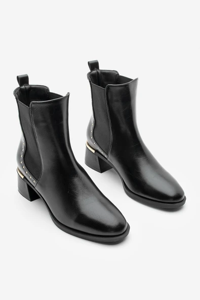 Potinonline K9782 Kadın Zımba Detay Altın Ökçe Lastikli Topuklu Bot - 8