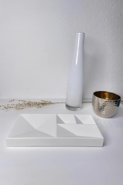 Beton Geometrik Takı Organizer | Yüzük, Kolye, Küpe ve Saat Düzenleyici Dekoratif Tepsi - 2