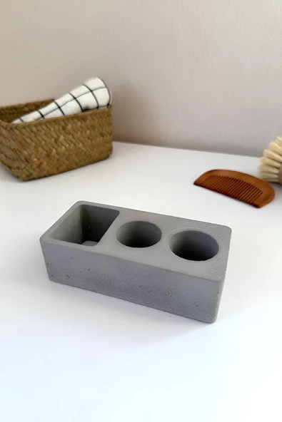 Minimalist Beton Banyo Organizeri Diş Fırçalık | Elektrikli Diş Fırçası ve Macun Standı - 7