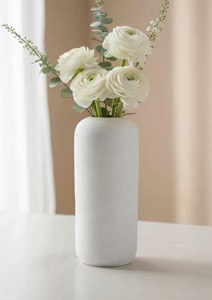 Fiona Seramik Vazo Oval, Beyaz 25 CM - 2