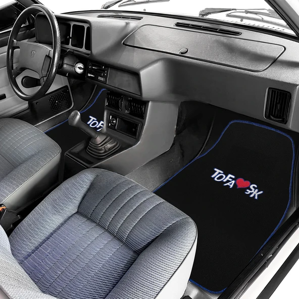 Tofaş Şahin Doğan Kartal Uyumlu Siyah Halı Paspas 5'li Set / Mavi Şeritli Nakışlı Oto Paspas Takımı - Resim 4