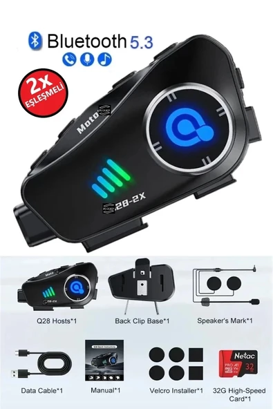 Q28 2x 2 Eşleşmeli Motosiklet Kask Bluetooth Kulaklık 1080p Kamera Su Geçirmez Intercom ürün görseli