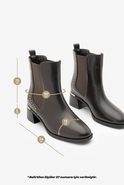 Potinonline K9782 Kadın Zımba Detay Altın Ökçe Lastikli Topuklu Bot - 5