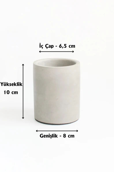 Dekoratif Beton Silindir Kalemlik |Çok Amaçlı Organizer Vazo Saksı Ofis ve Banyo Düzenleyici 8x10 cm - 7