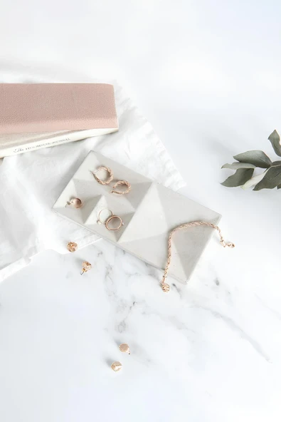 Beton Geometrik Takı Organizer | Yüzük, Kolye, Küpe ve Saat Düzenleyici Dekoratif Tepsi - 6