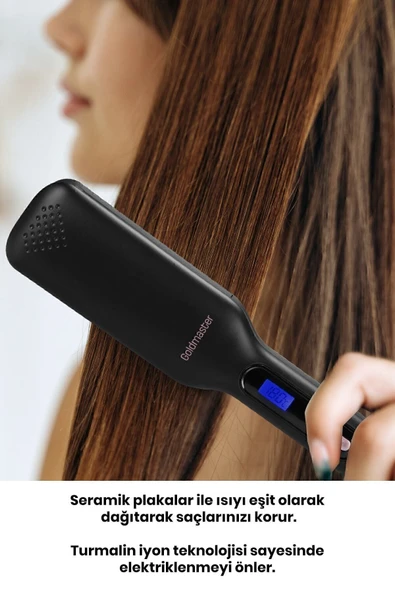 GOLDMASTER Cemre Dijital Ekranlı Turmalin Seramik Geniş Plakalı Iyonik Saç Düzleştirici - Resim 7