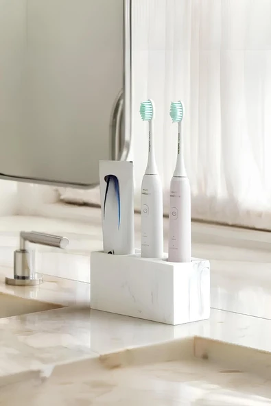 Modern Beton Diş Fırçalık | Elektrikli Fırça ve Macun Standı Banyo Organizeri - Resim 5