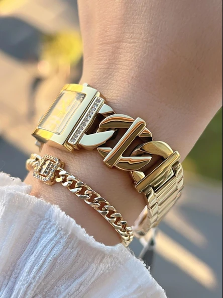 RMS Romanson Özel Tasarım Zincir Kordon 5 Atm 2 Yıl Garantili Kadın Kol Saati+Bileklik 2055.04 - Resim 2