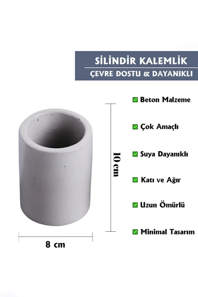 Beton Diş Fırçalık | Kalemlik, Makyaj ve Banyo Düzenleyici Organizer 8x10 cm - 7
