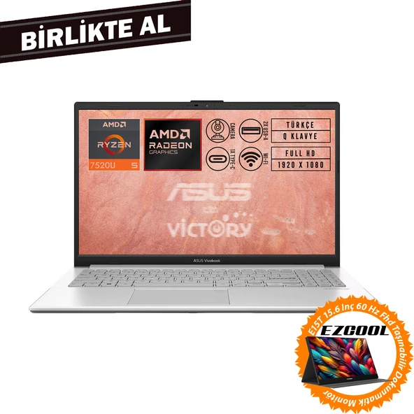 Asus VivoBook Go 15 AMD Ryzen 5 7520U 8GB 1TB SSD 15.6" Fdos+ 15.6" Touch Monitör E1504FA-NJ115 010 ürün görseli 1