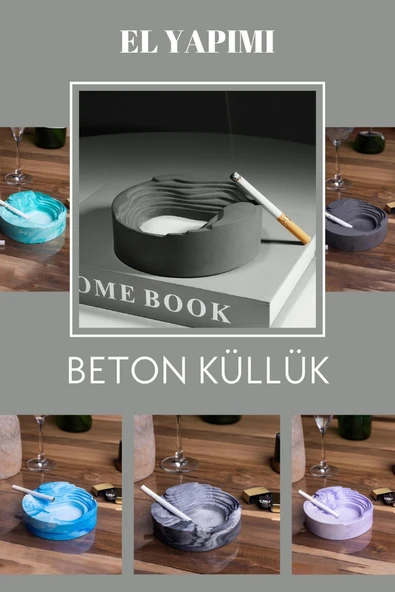 El Yapımı Beton Küllük | Modern ve Şık Tasarım, Hediyelik Dekoratif Geometrik Küllük - 6
