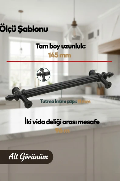 SERT PLASTİK Polavit Siyah Mobilya Kulpu 96 mm – 10’lu Set - 4
